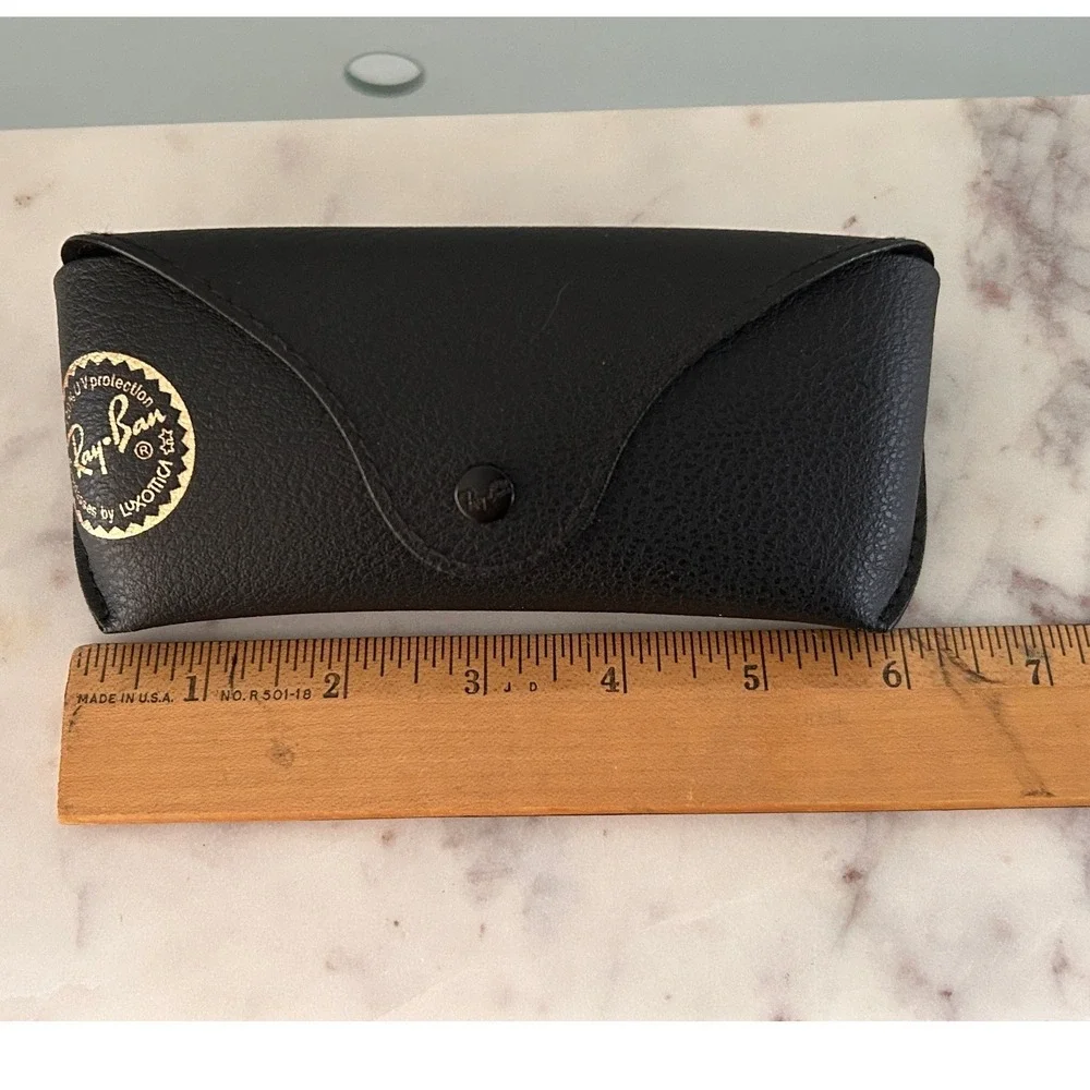 Ray-Ban Black Pebbled Leather Sunglasses Case Gold Seal Luxottica Snap Closure